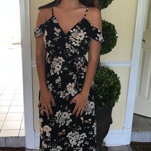 Veronica M Black and White Floral Wrap Dress